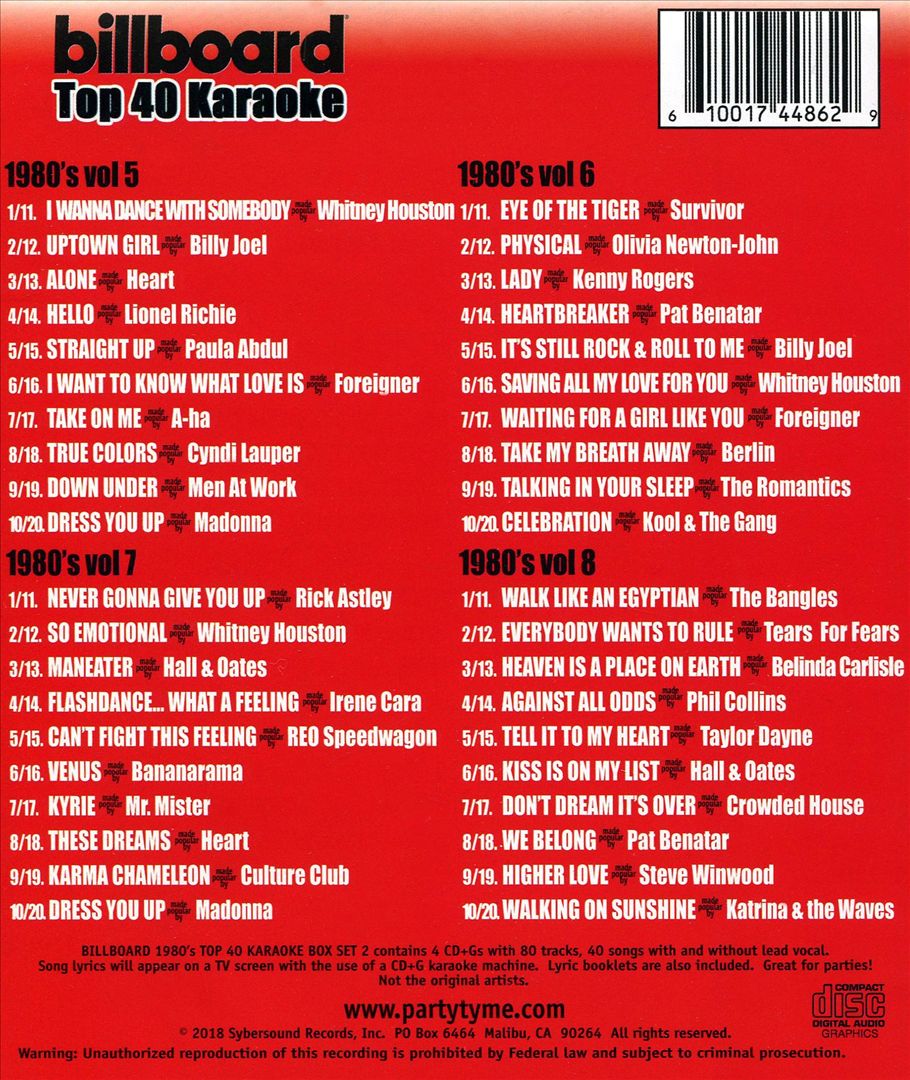 Party Tyme Karaoke: Billboard 1980's Top 40 Karaoke Box Set, Vol. 2 cover art
