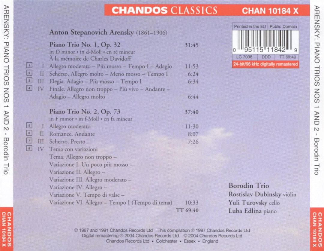 Arensky: Piano Trios Nos. 1 & 2 cover art