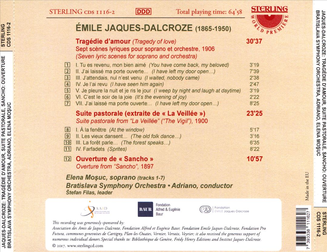 Émile Jaques-Dalcroze: Tragédie d'amour; Suite pastorale (extraite de "La Veillée"); Ouverture de "Sancho" cover art