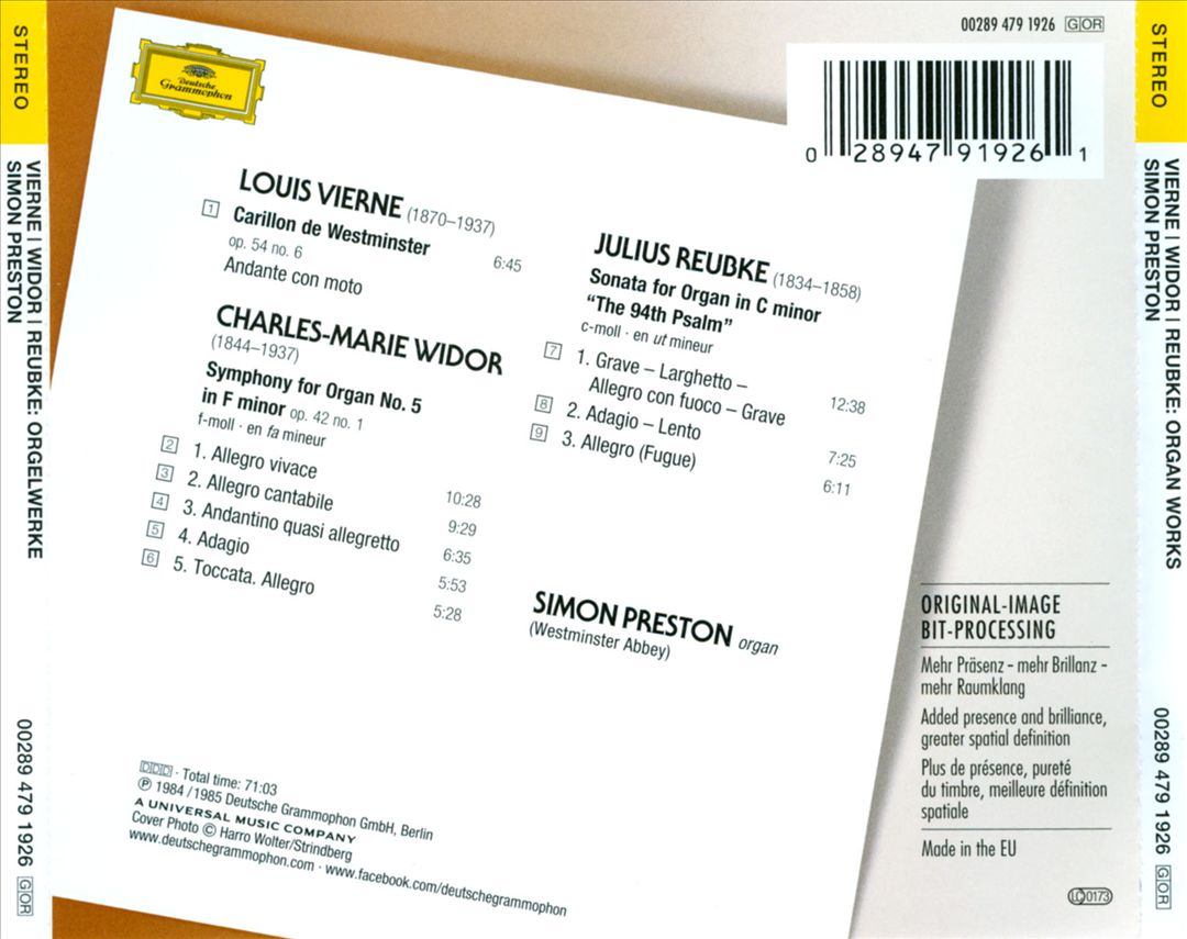 Vierne, Widor, Reubke: Organ Works cover art