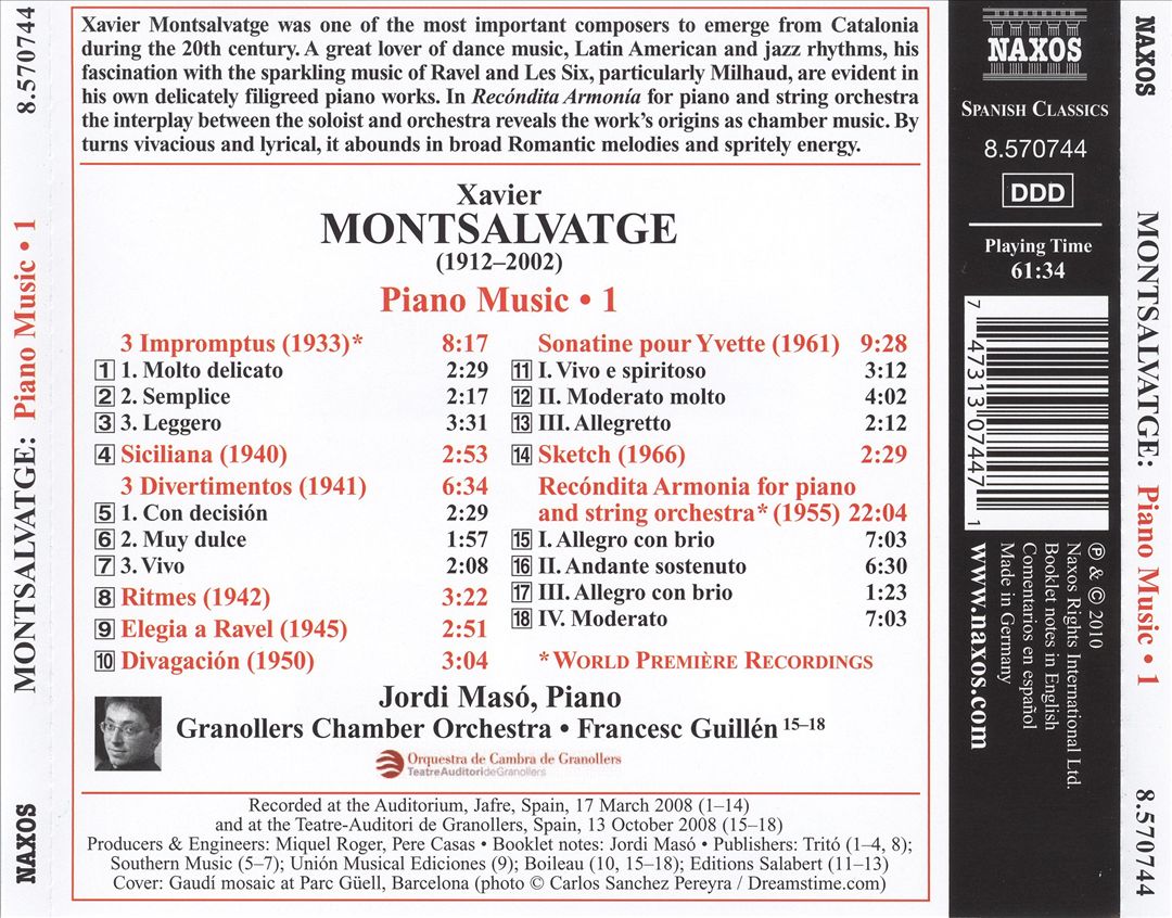 Xavier Montsalvatge: Piano Music, Vol. 1 cover art