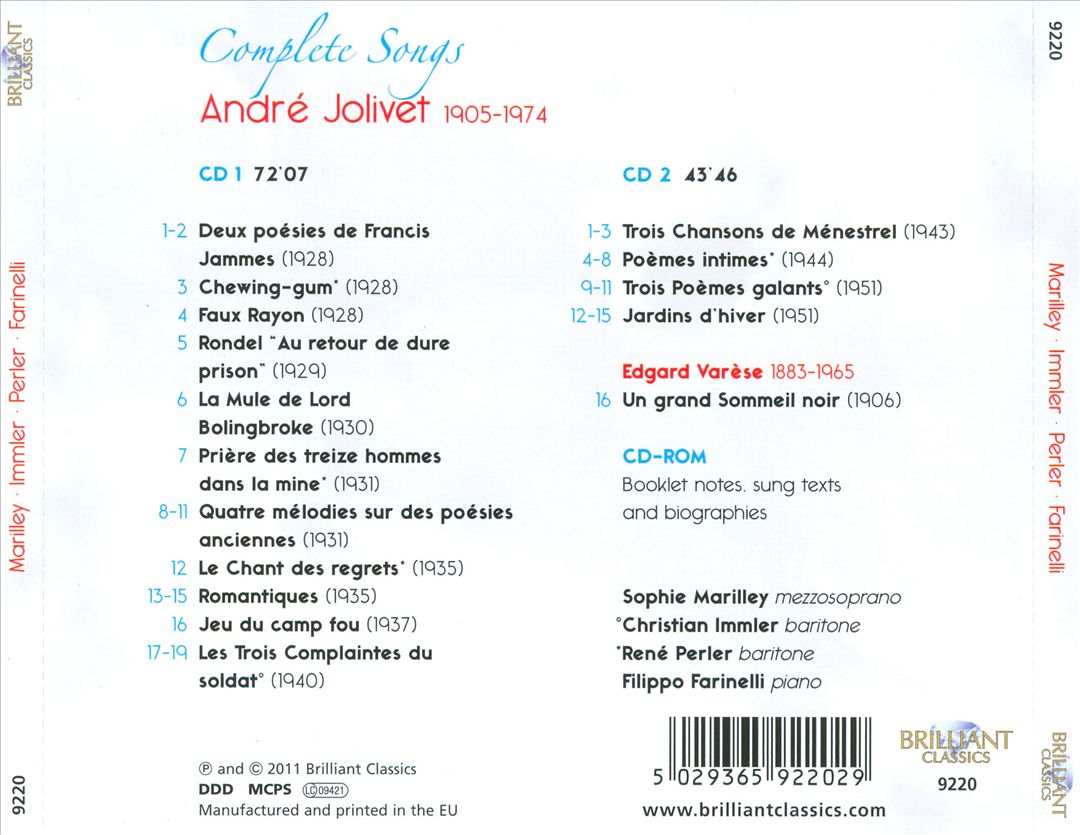 Jolivet: Complete Songs cover art