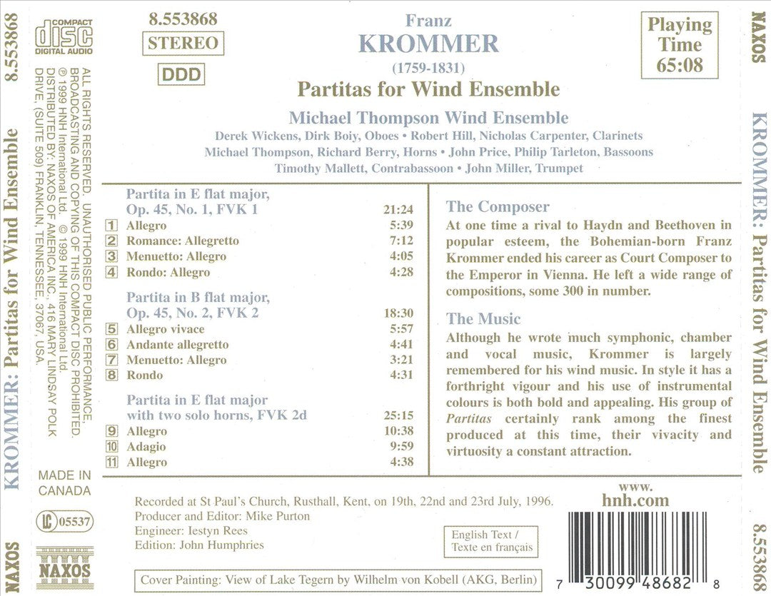 Krommer: Partitas for Wind Ensemble cover art