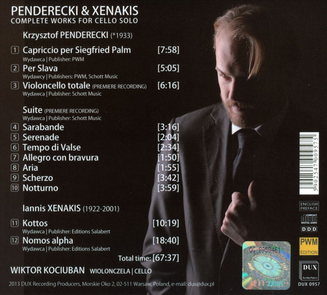 Penderecki & Xenakis: Complete Works for Cello Solo cover art