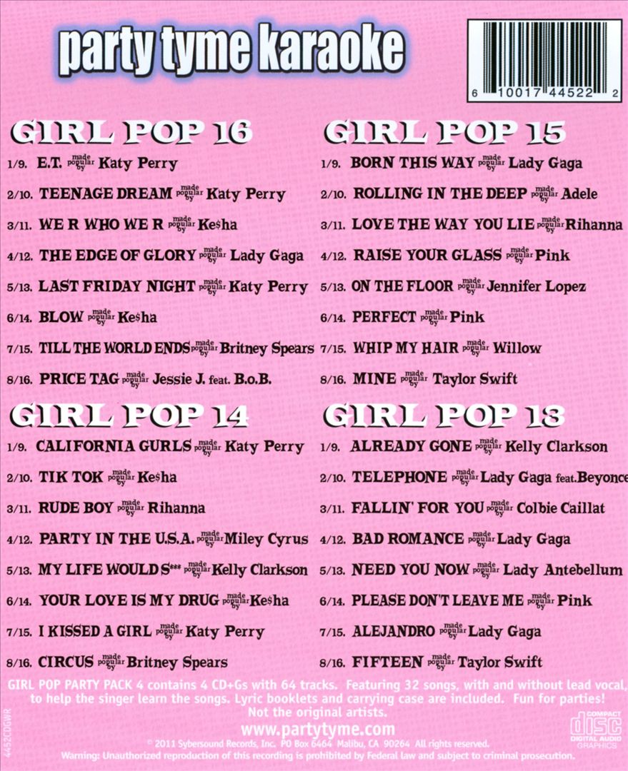 Party Tyme Karaoke - Girl Pop Party Pack 4 cover art