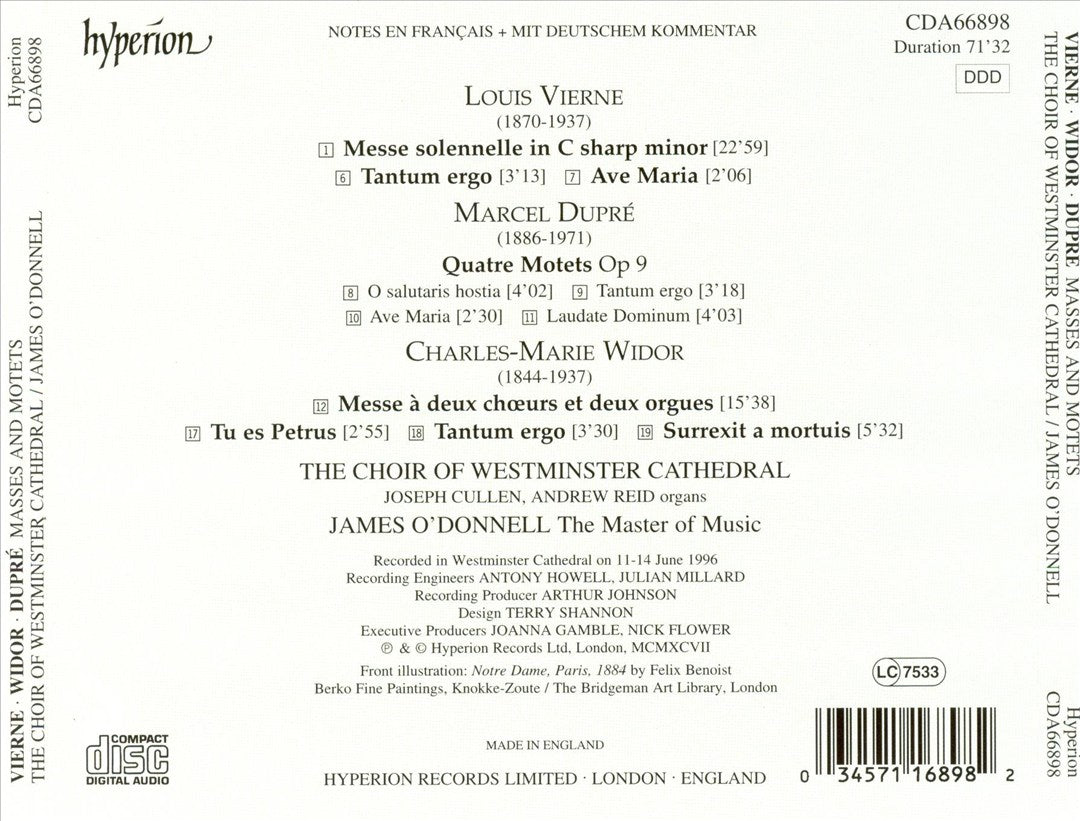 Vierne: Messe solennelle; Widor: Messe à deux choeurs et deux orgues; Dupré: Quatre motets cover art
