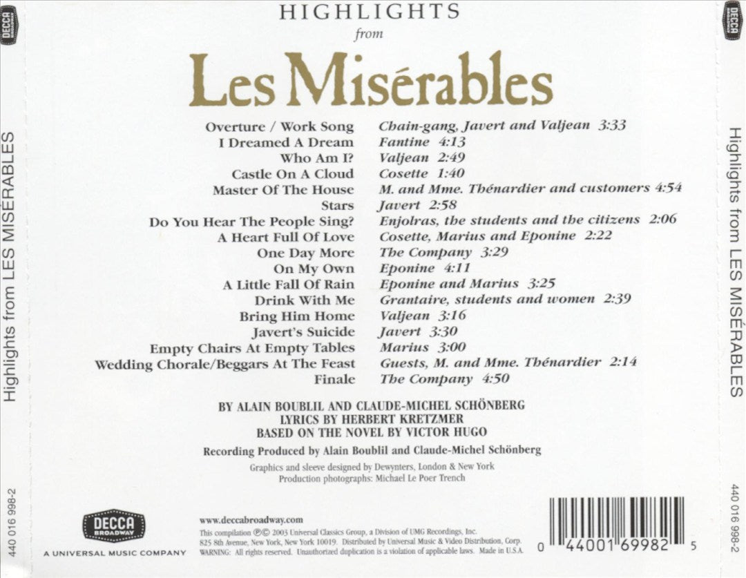 Highlights from Les Misérables [Original Broadway Cast Recording] cover art