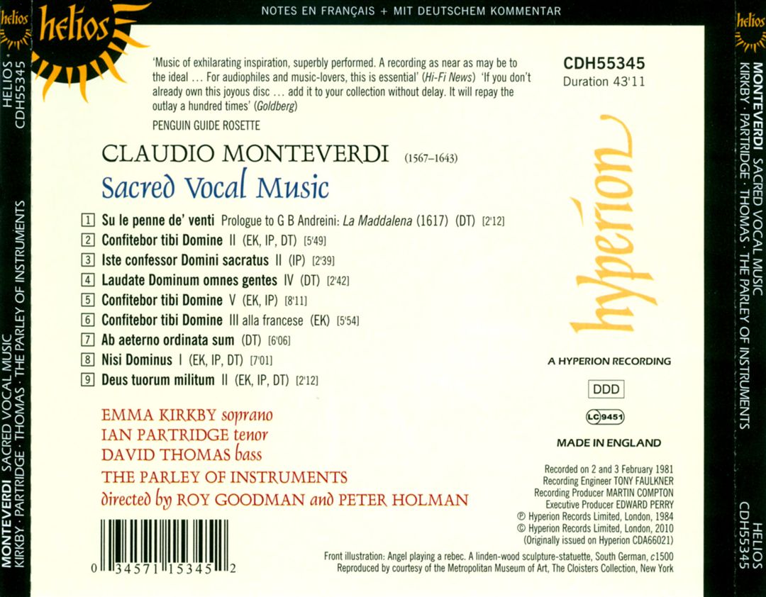 Monteverdi: Sacred Vocal Music cover art