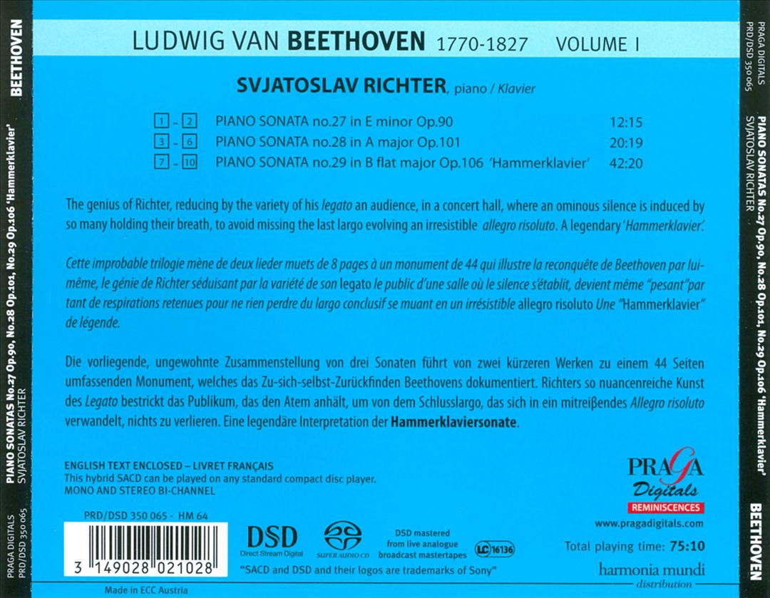 Beethoven: Piano Sonatas No. 27 Op. 90; No. 28 Op. 101; No. 29 Op. 106 "Hammerklavier" cover art