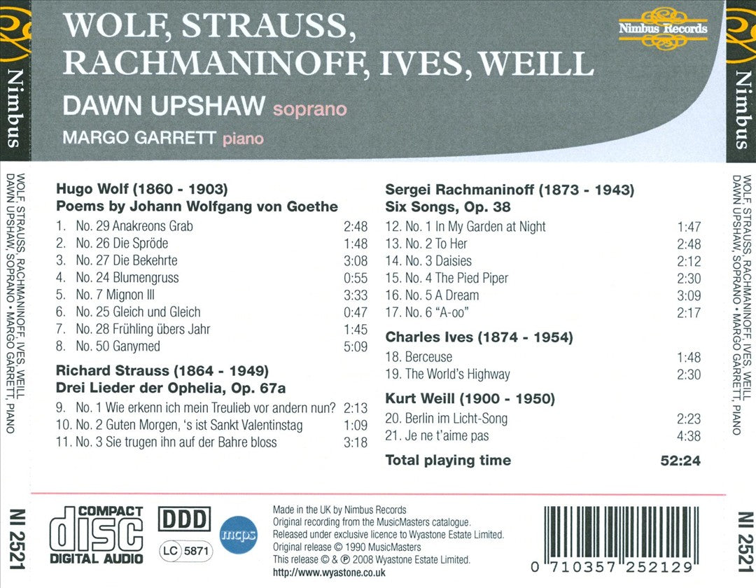 Wolf, Strauss, Rachmaninoff, Ives, Weill cover art