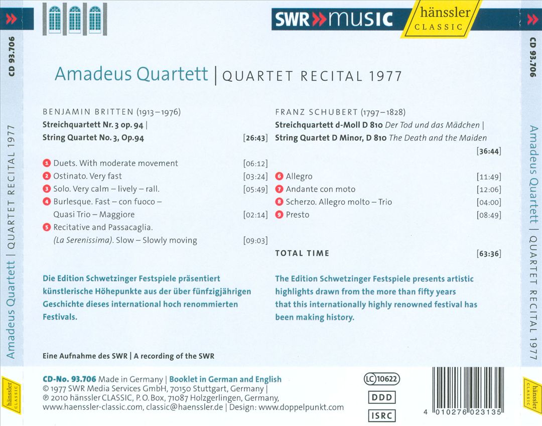 Britten, Schubert: String Quartets cover art