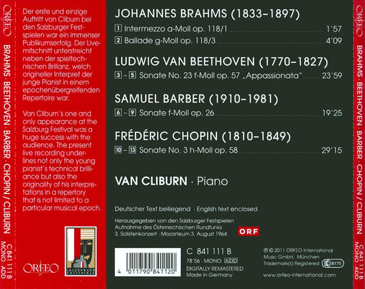 Brahms: 2 Klavierstücke Op. 118; Barber: Sonate Op. 26; Chopin: Sonate Op. 58; Beethoven: Sonate Op. 57 Appassionata cover art
