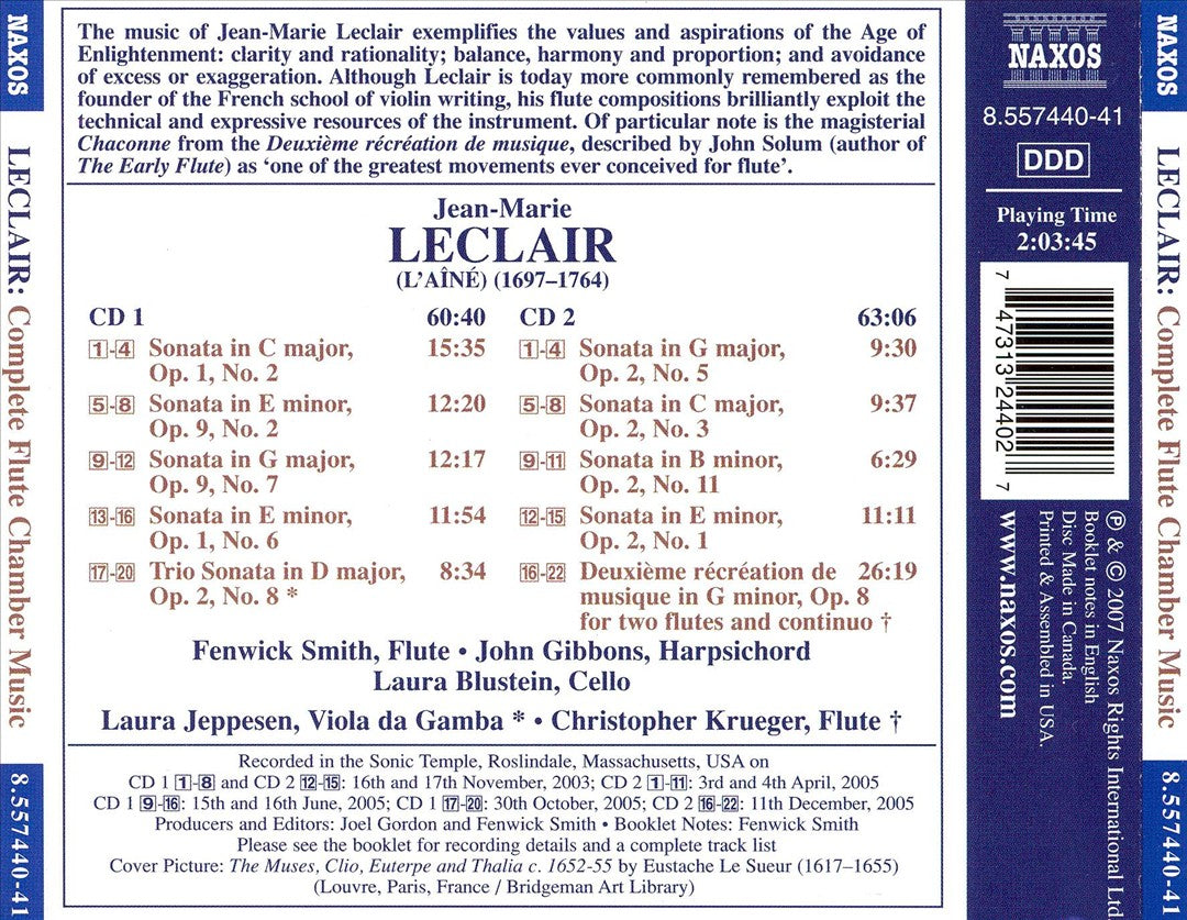 Jean-Marie Leclair: Complete Flute Chamber Music cover art