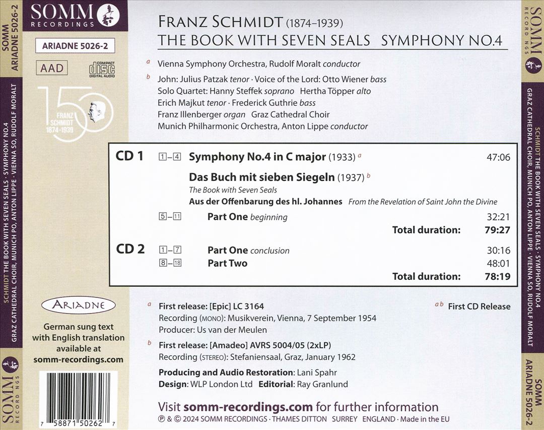 Schmidt: The Book with Seven Seals; Symphony No. 4 cover art