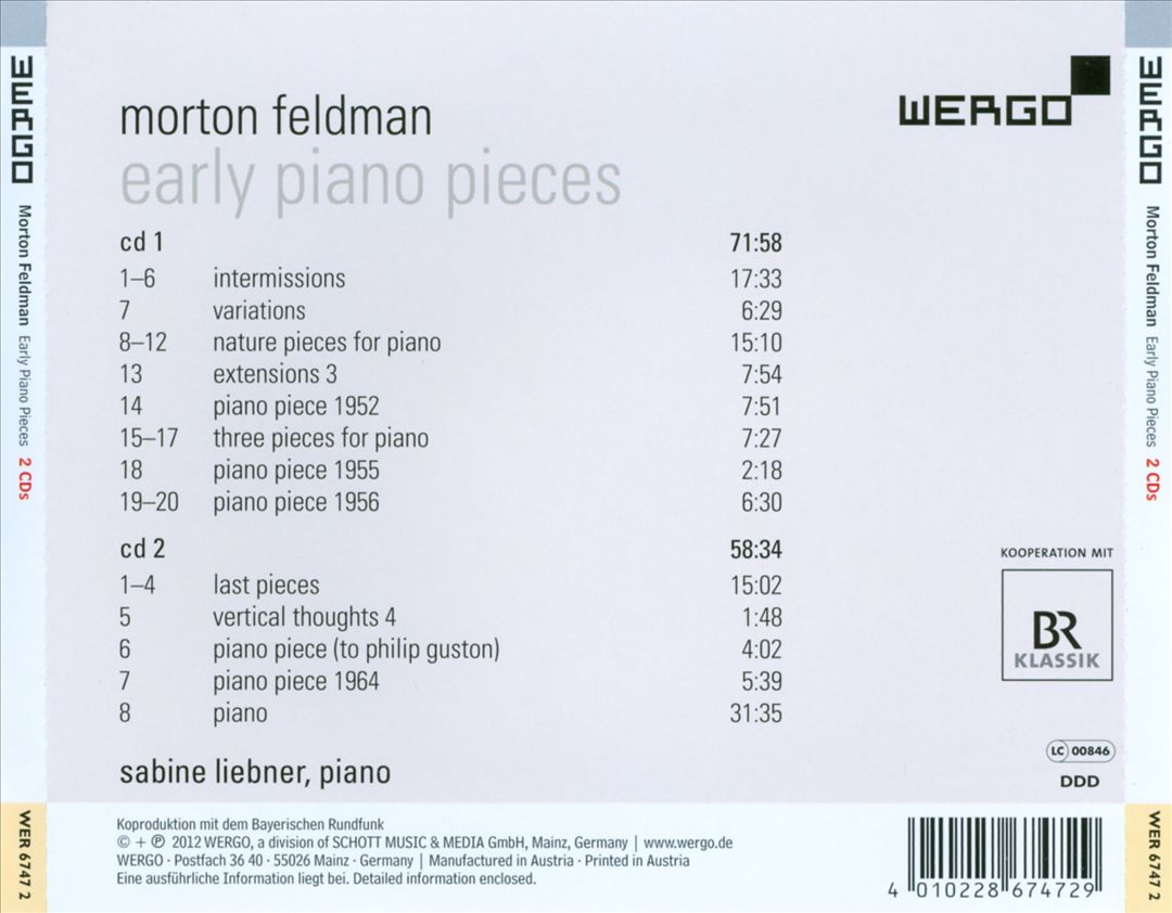 Morton Feldman: Early Piano Pieces cover art