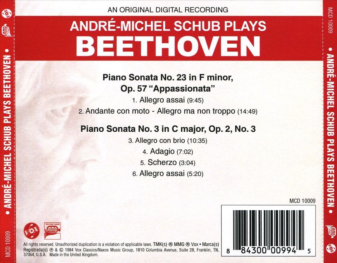 André-Michel Schub plays Beethoven Piano Sonatas No. 23, No. 3 cover art