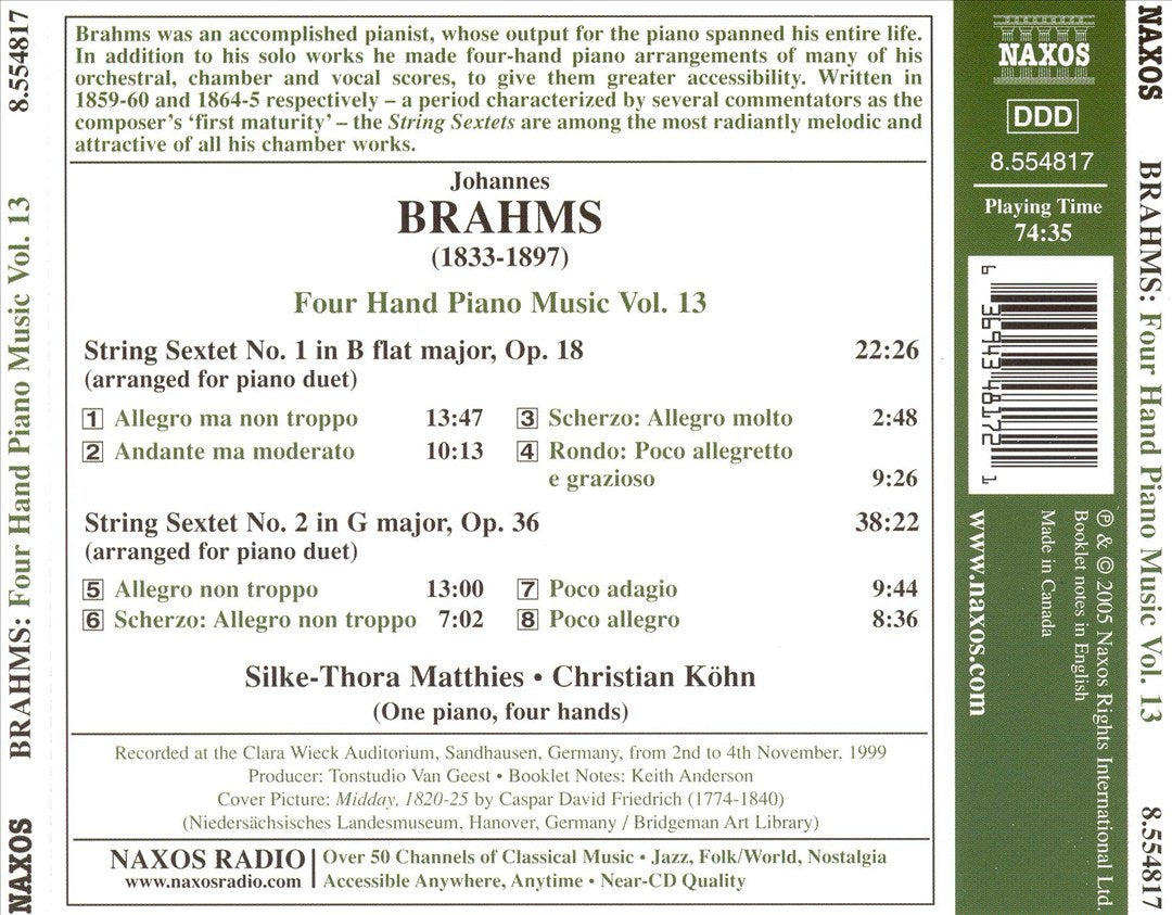 Brahms: Four Hand Piano Music, Vol. 13 cover art