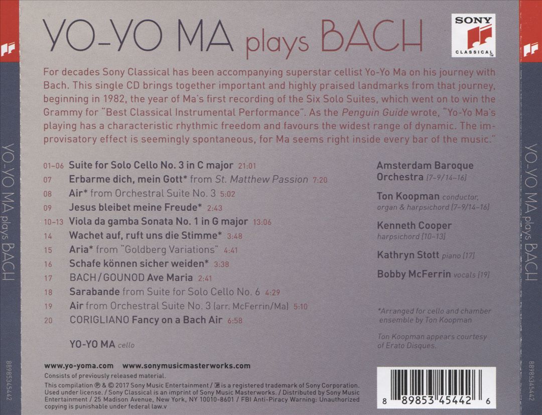 Yo-Yo Ma Plays Bach cover art