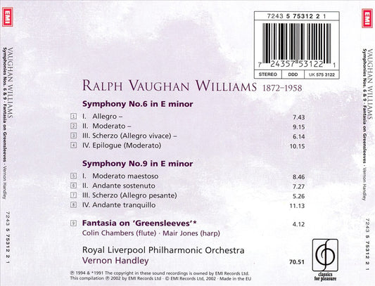 Vaughan Williams: Symphony No. 6 in E minor; Symphony No. 9 in E minor; Fantasia for Greensleeves cover art