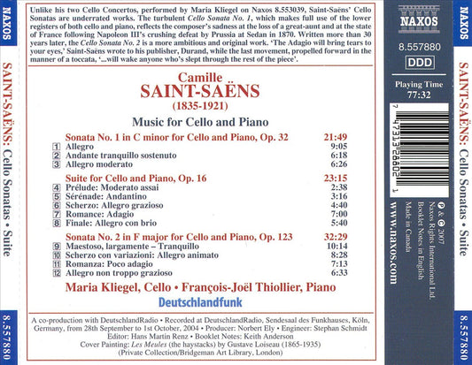 Saint-Saëns: Cello Sonatas; Suite for Cello and Piano, Op. 16 cover art