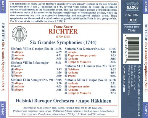 Franz Xaver Richter: Grandes Symphonies Nos. 7-12 (Set 2) cover art
