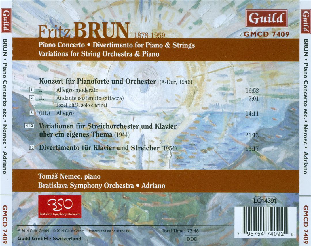 Fritz Brun, Vol. 5: Piano Concerto; Divertimento; Variations cover art