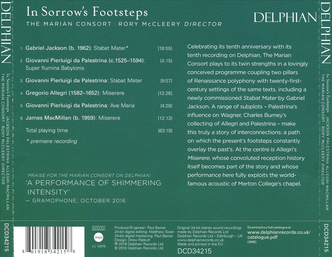 In Sorrow's Footsteps: Jackson, Palestrina, Allegri, MacMillan cover art