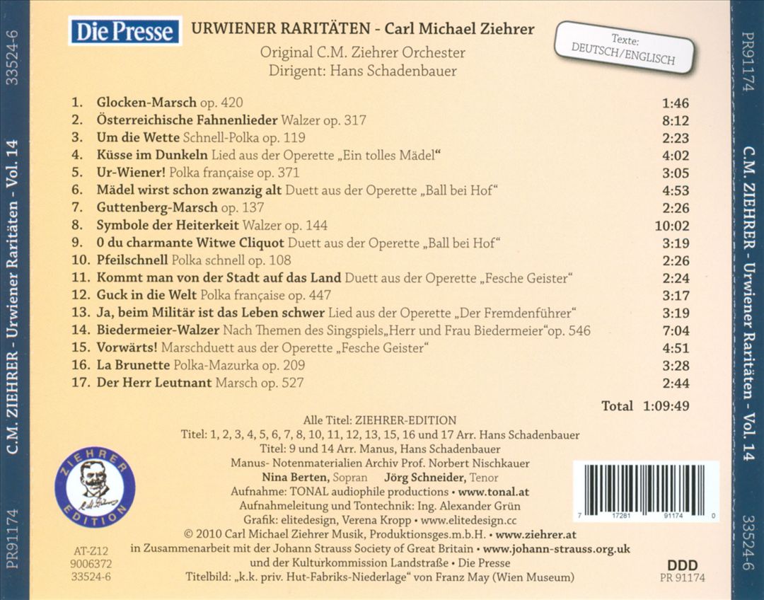 Urwiener Raritäten, Vol. 14: Carl Michael Ziehrer cover art