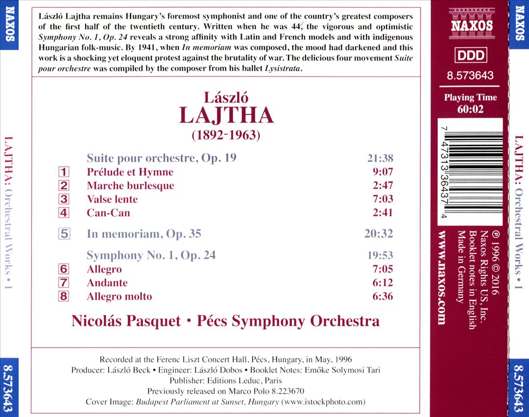 László Lajtha: Orchestral Works, Vol. 1 - Symphony No. 1; Suite pour orchestre cover art