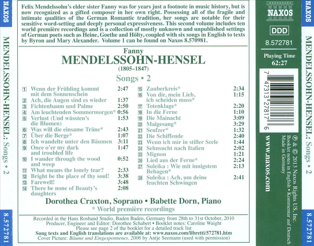 Fanny Mendelssohn-Hensel: Songs, Vol. 2 cover art