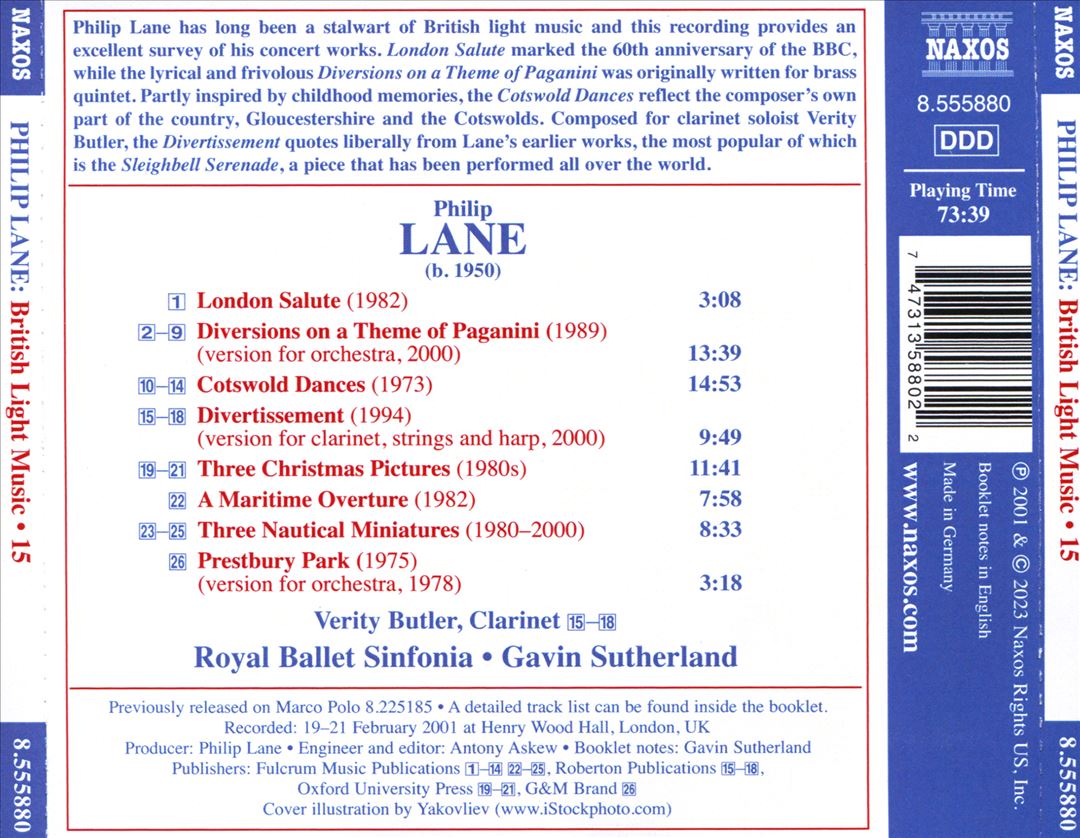Lane: Sleighbell Serenade; Diversions on a Theme of Paganini; Cotswold Dances cover art