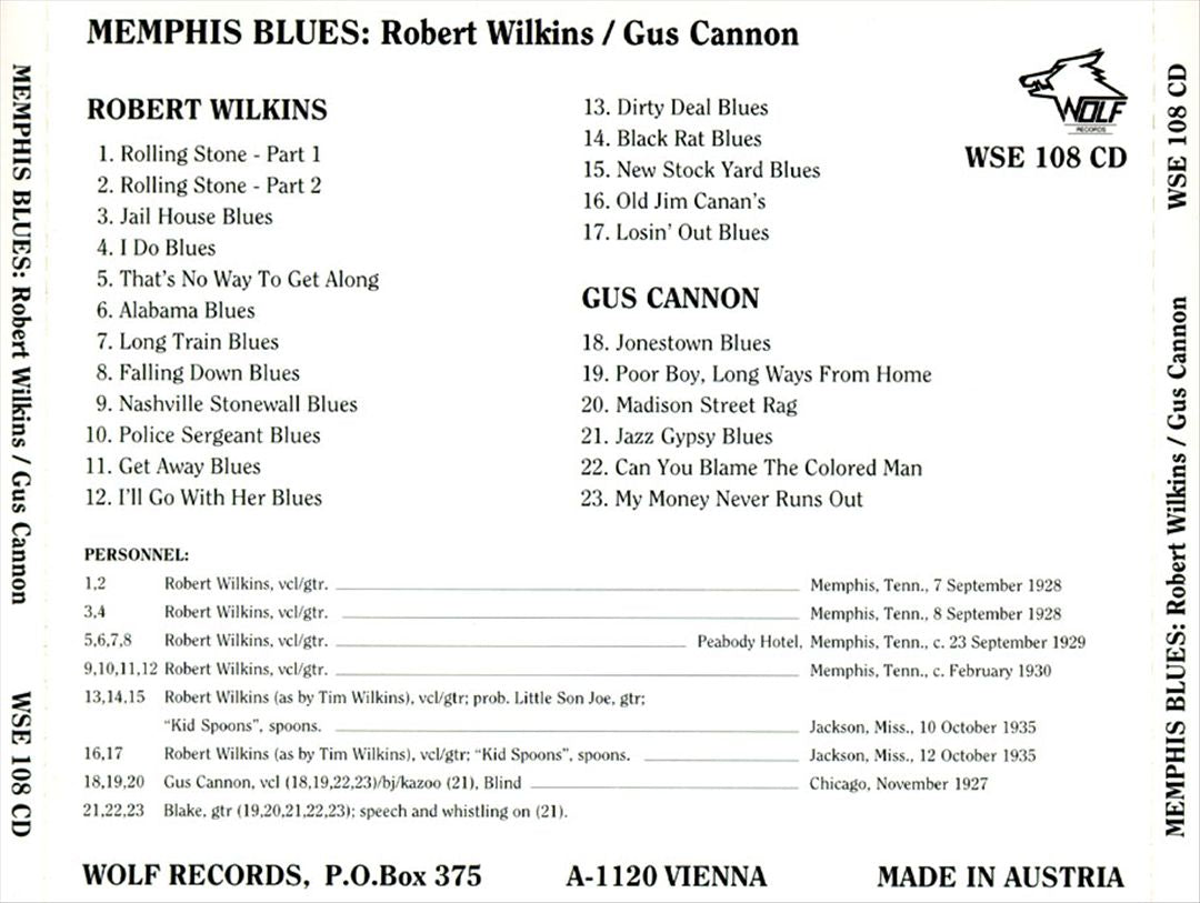 Memphis Blues: Robert Wilkins/Gus Cannon cover art