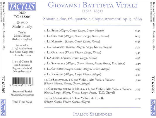 Giovanni Battista Vitali: Sonate Op. 5, 1669 cover art