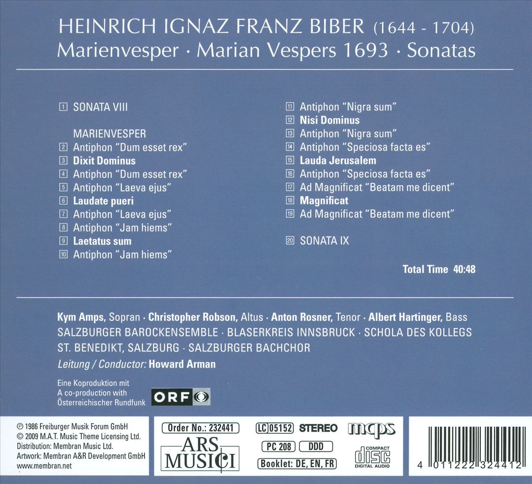 Heinrich Ignaz Franz Biber: Marienvesper cover art