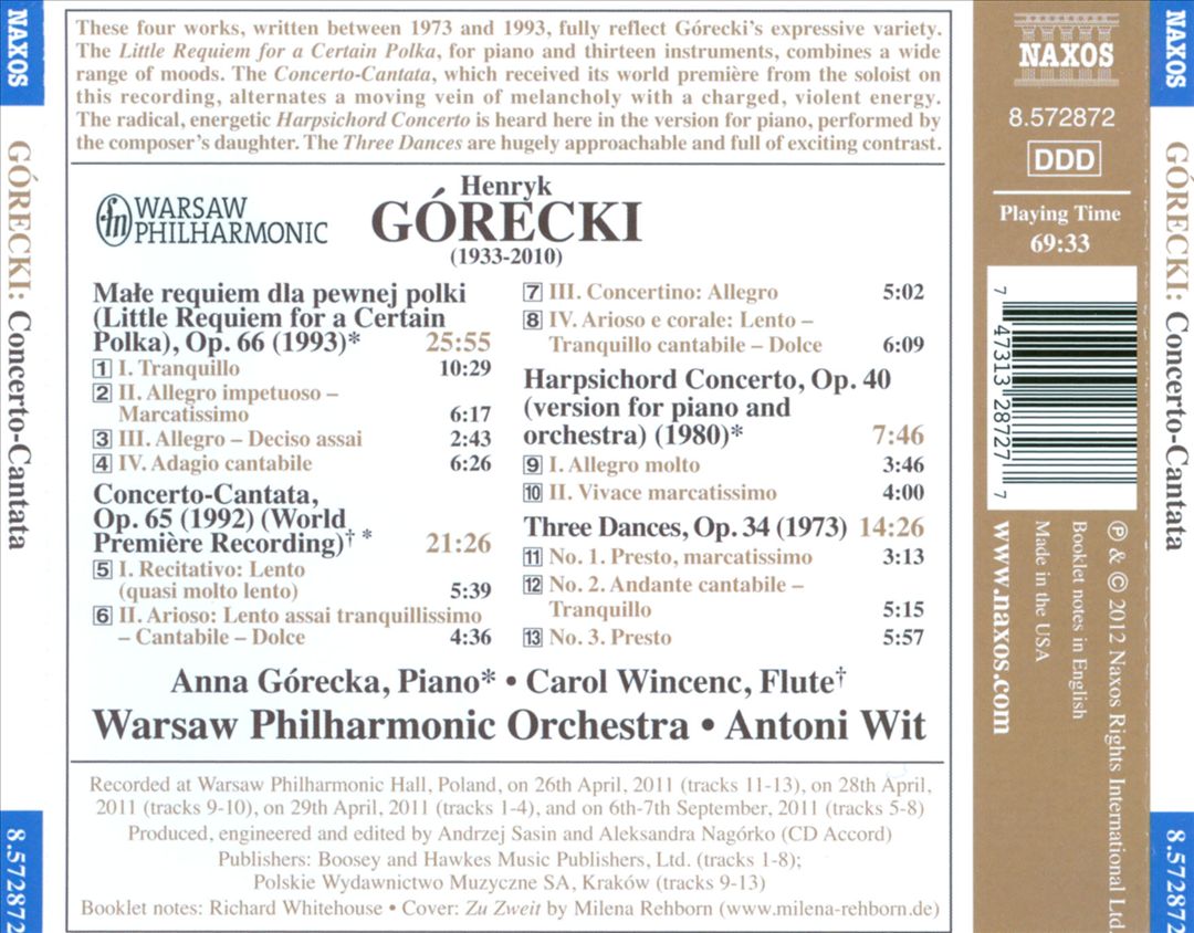 Górecki: Concerto-Cantata; Little Requiem for a Certain Polka; Three Dances cover art