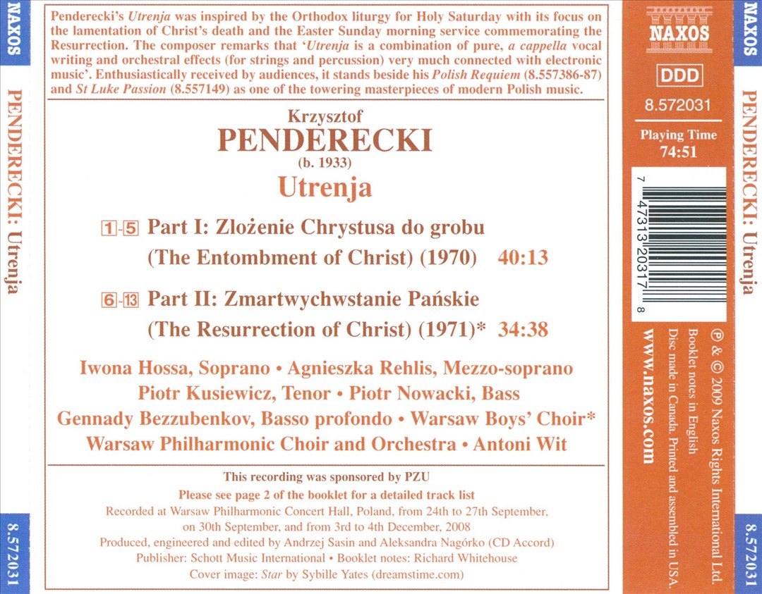 Krzysztof Penderecki: Utrenja cover art