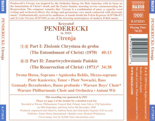 Krzysztof Penderecki: Utrenja cover art