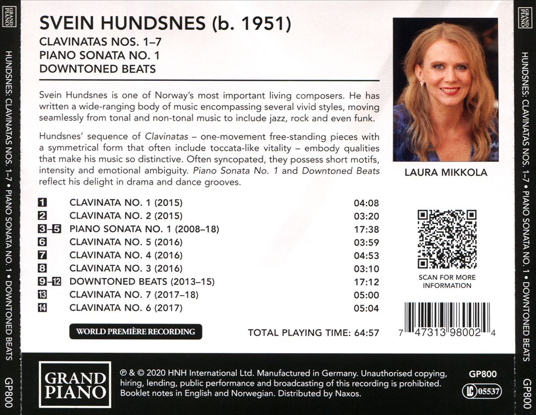 Svein Hundsnes: Clavinatas Nos. 1-7; Piano Sonata No. 1; Downtoned Beats cover art