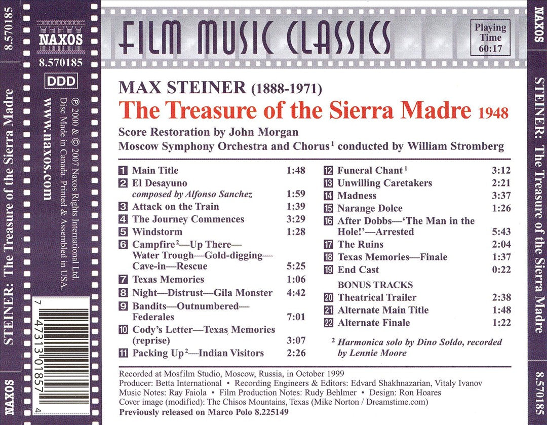 Max Steiner: The Treasure of the Sierra Madre [Film Score] cover art