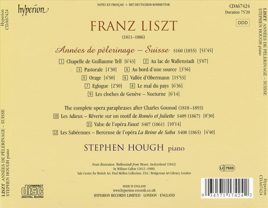 Liszt: Années de pèlerinage - Suisse cover art