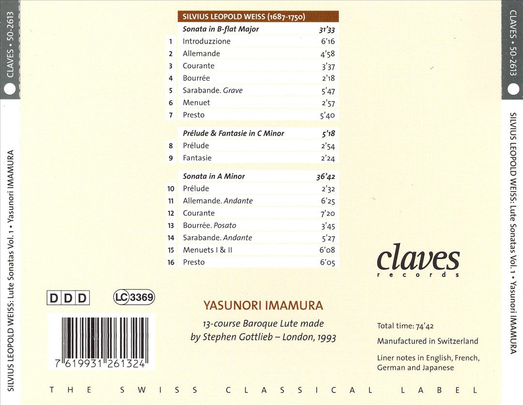 Silvius Leopold Weiss: Lute Sonatas, Vol. 1 cover art