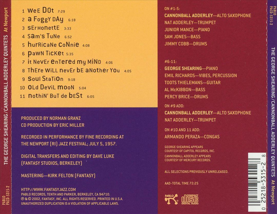 George Shearing/Cannonball Adderly Quintets at Newport cover art