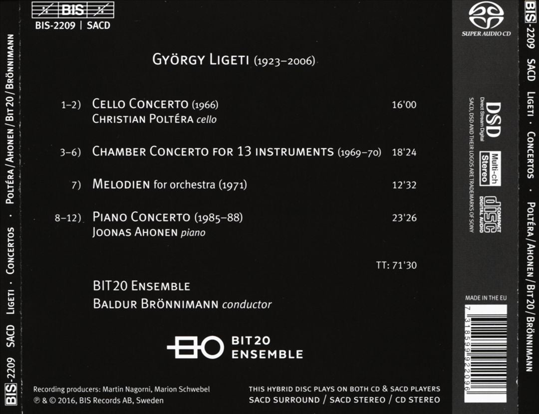 Ligeti: Piano Concerto; Cello Concerto; Chamber Concerto; Melodien cover art