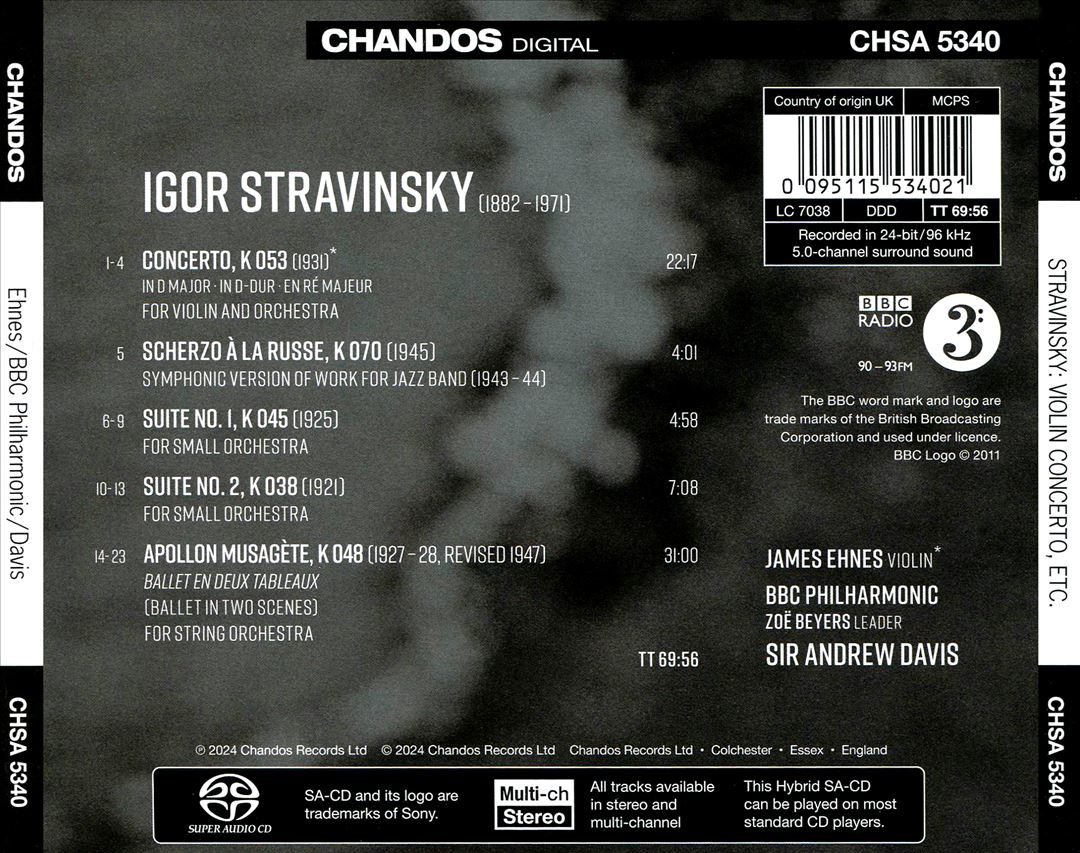 Stravinsky: Violin Concerto; Scherzo à la russe; Apollon Musagète; Orchestral Suites cover art