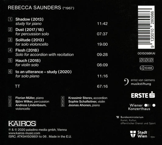 Rebecca Saunders: Solo cover art
