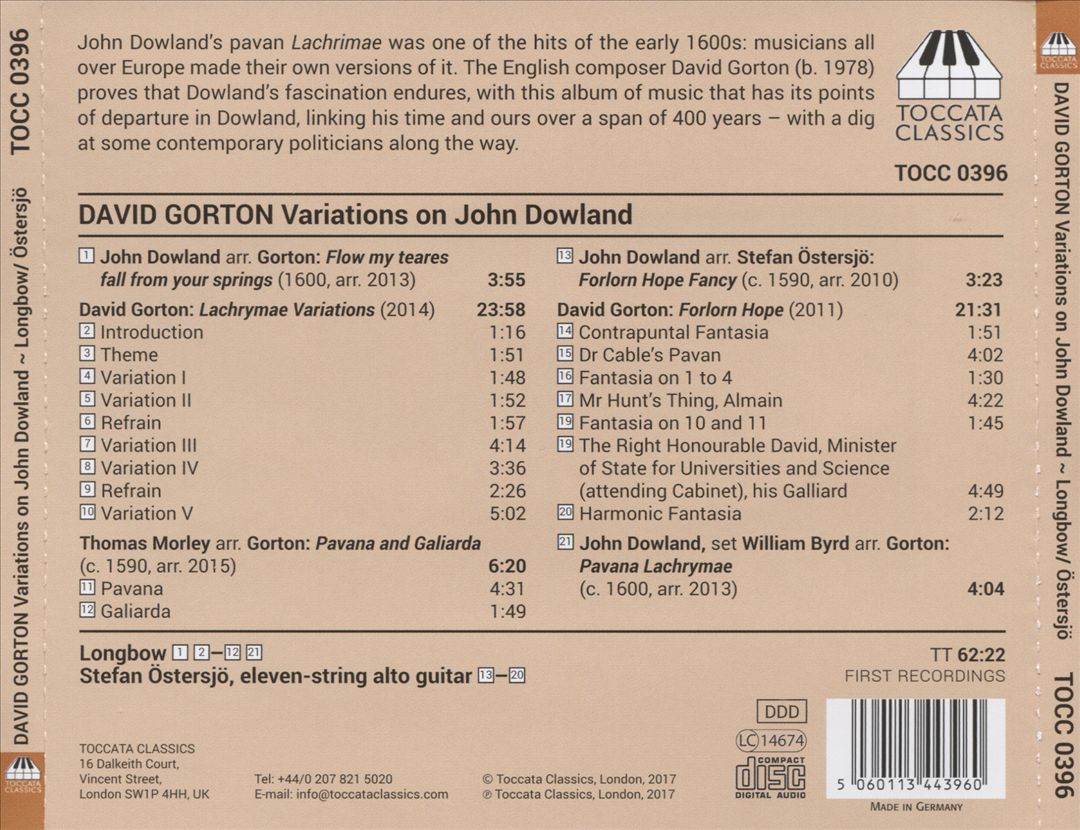 David Gorton: Variations on John Dowland cover art