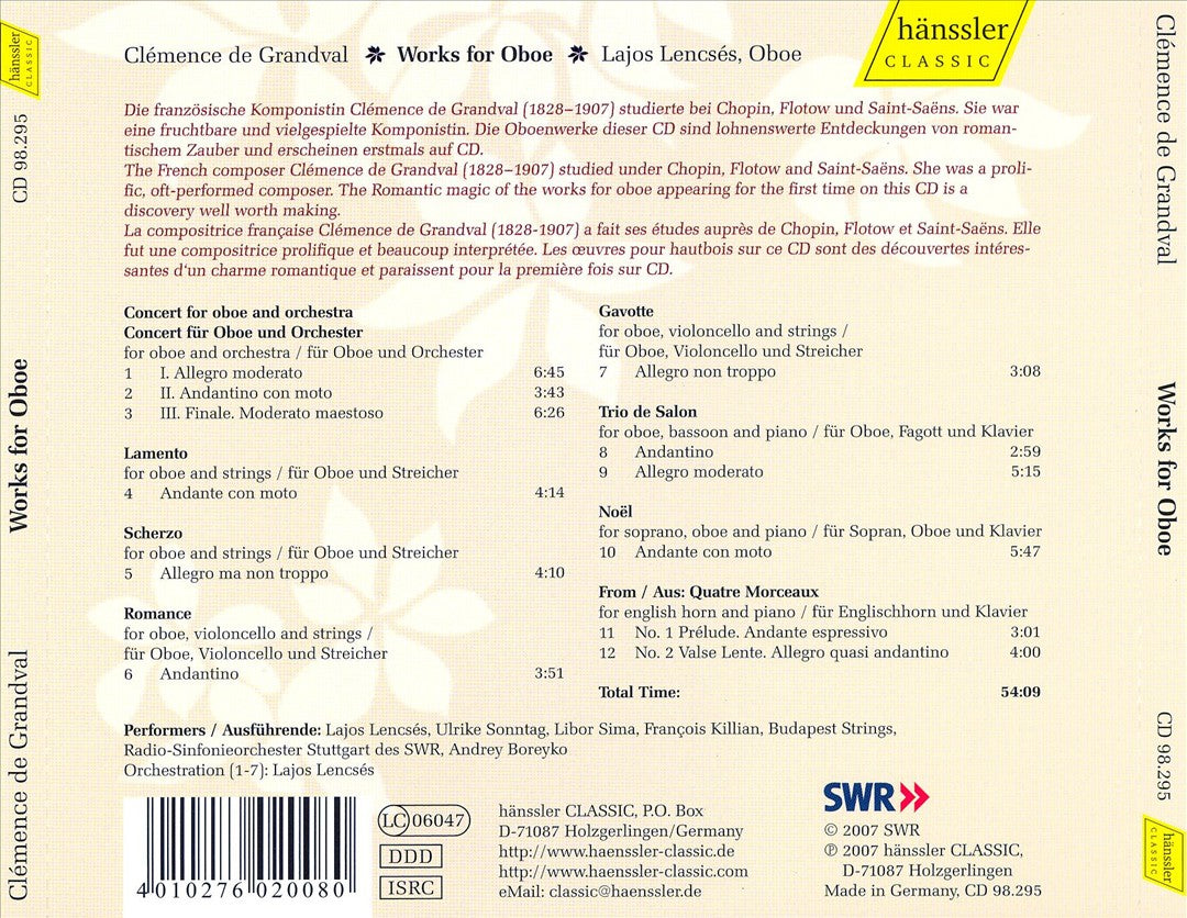 Clémence de Grandval: Works for Oboe cover art