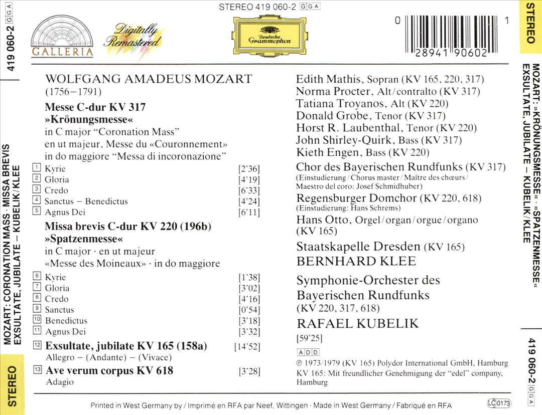 Mozart: "Krönungsmesse"; "Spatzenmesse"; Ave verum corpus; Exsultate, Jubilate cover art