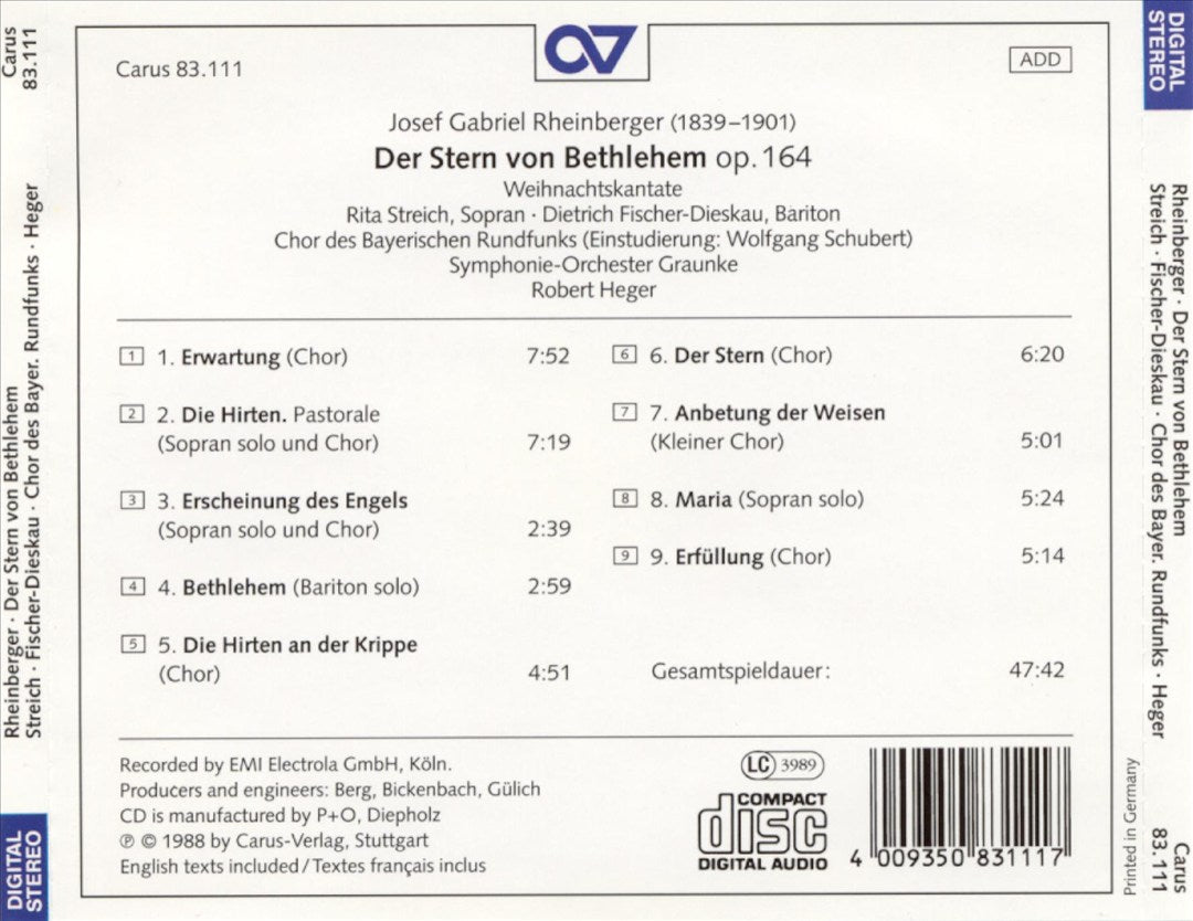 Rheinberger: Der Stern von Bethlehem cover art