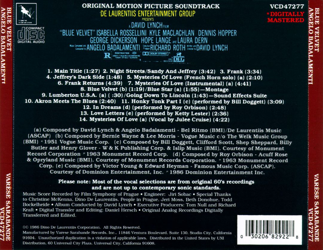 Blue Velvet [Original Motion Picture Soundtrack] cover art
